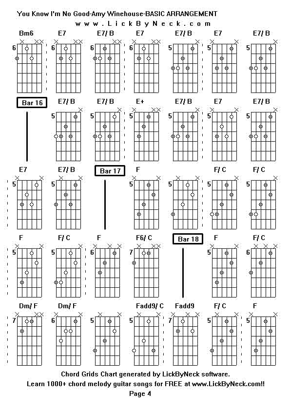 Chord Grids Chart of chord melody fingerstyle guitar song-You Know I'm No Good-Amy Winehouse-BASIC ARRANGEMENT,generated by LickByNeck software.